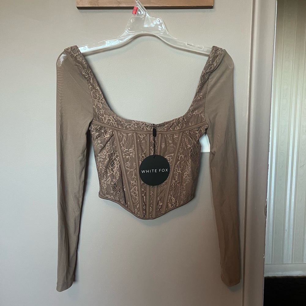 NWT White Fox Met in the South Long Sleeve Lace Bustier in Mocha